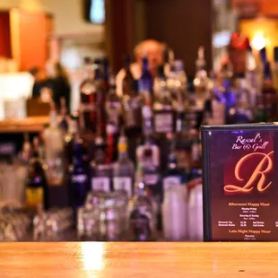 a bar with liquor bottles