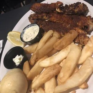 Blackened walleye dinner