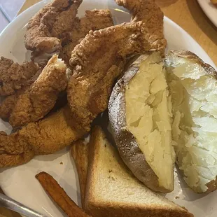 Catfish, Texas toast, baked potato
