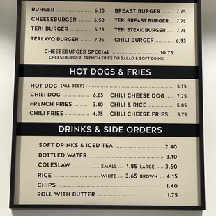 Burgers, hotdogs, and fries, drinks &amp; side orders. Menu 3