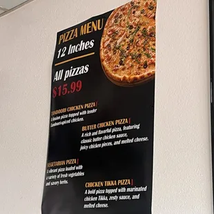 Pizza menu