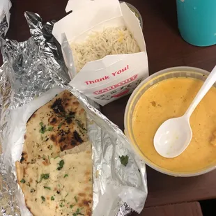 Shrimp, rice, Garlic Naan