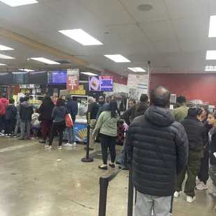 One huge line - one cash counter - bottleneck!
