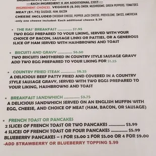 Breakfast menu