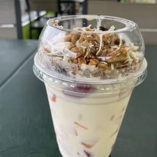 a yogurt in a plastic cup