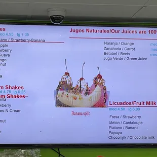 a menu for ice cream shakes