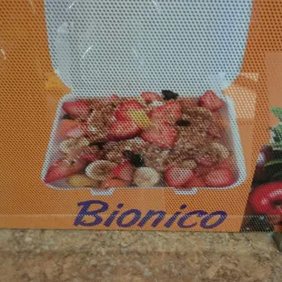 Strawberries, banana, apple, pineapples, papaya topped with cottage cheese and granola and lechera