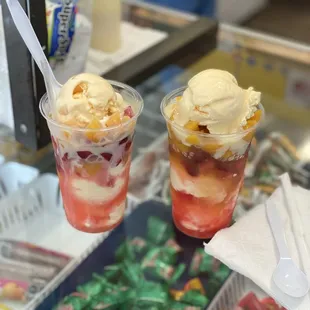 Macedonia - one is made with strawberries and mango's and the other one strawberries and peaches.