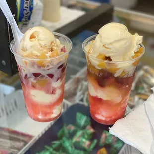 Macedonia - one is made with strawberries and mango's and the other one strawberries and peaches.