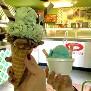 a hand holding a cup of ice cream