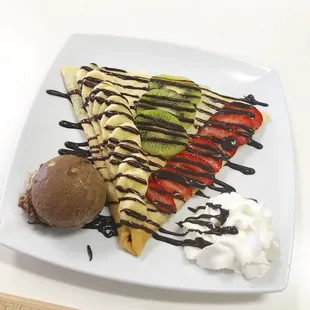 Nutella crepe with brownie ice cream