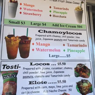 a menu for raspados