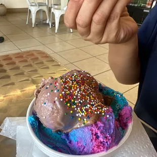 Double scoop cotton candy and chocolate