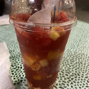 Tropical Raspado ( Mango,Pineapple, Watermelon, chili, and chamoy )