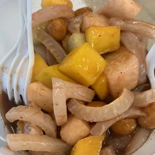 a bowl of food with a fork