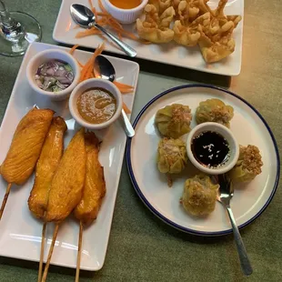 A6. Chicken Satay A5. Crab Rangoon and A7. Dumpling