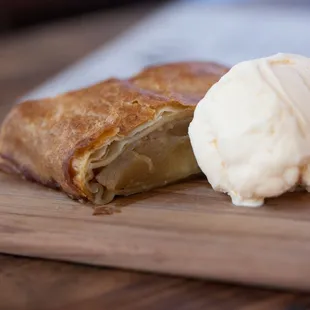 Homemade apple strudel w/ vanilla ice cream