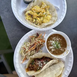 Sausage breakfast taco and brisket tacos