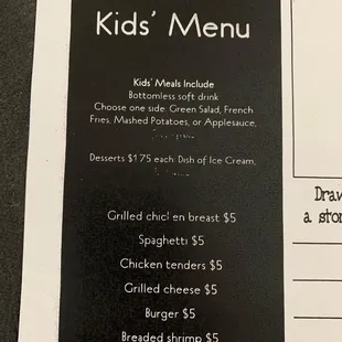 Kid's menu