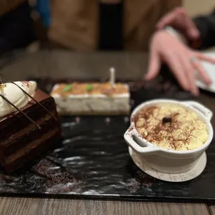 Tiramisu, chocolate cake and stracciatella tortoni cake