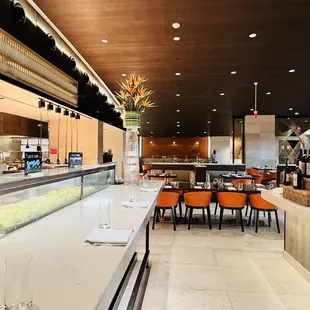 the interior of a modern restaurant
