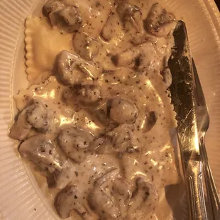 Mushroom ravioli the sauce is amazing very creamy