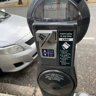 Parking meter for street parking by the bakery.