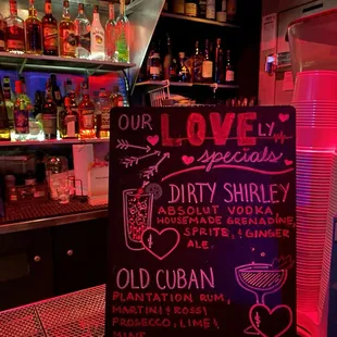 cute valentine&apos;s day themed drink menu