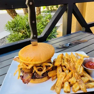 a plate of fries and a burger