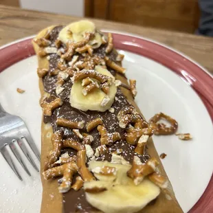 Pretzel banana Nutella crepe