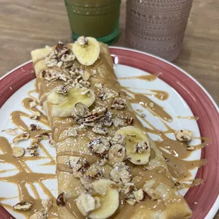 Peanut butter banana crepe with almonds