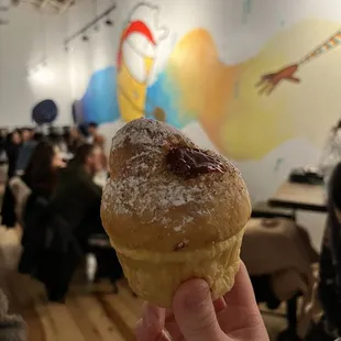 Chocolate ganache and strawberry stuffed brioche