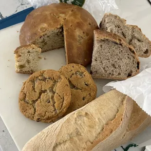 Irish Soda Bread, baguette, Chocolate Chip Cookies, Olive Bread