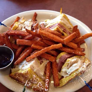 Monte Cristo with THREE layers of French Toast. Yum.