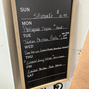 a menu on a blackboard