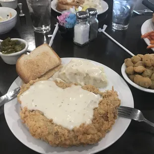 This is the SMALLER "single barrel" chicken fried steak. Although I tried, because it was delicious, I could NOT finish it!