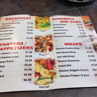 a menu for a restaurant