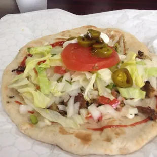 Chicken schwarma sandwich, it's spicy with jalapeños!