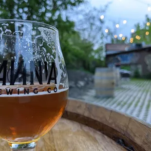 Dating Game beer (good!) on an awesome back patio