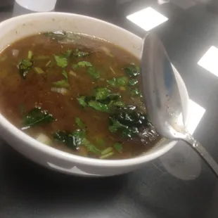 Rasam soup, absolutely delicious and very authentic tasting. It was prepared to order too.