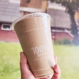 #13 Almond butter smoothie with added cacao. Yummy! $9.5 for 16oz.  January 2023