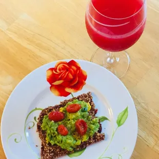 Avocado toast and "Two Tickets to Paradise" juice. Very healthy and refreshing