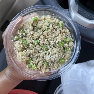 a bowl of rice and peas