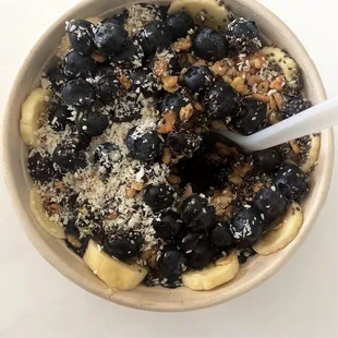 a bowl of blueberries and bananas