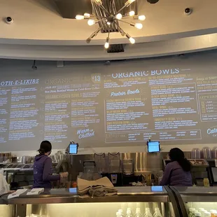 the menu for organic bowls