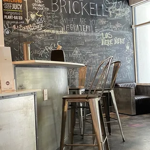 Chalkboard and bar seating