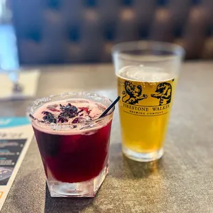 Hibiscus Margarita and a Pacifico Beer