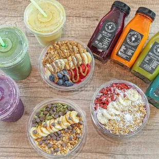 a variety of smoothie drinks