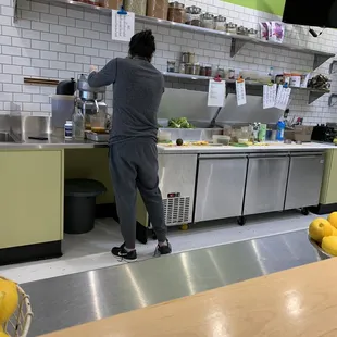 Watching my meal come together.