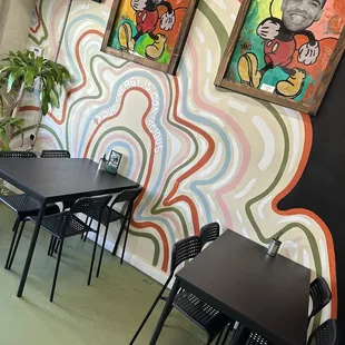 tables and chairs in a restaurant